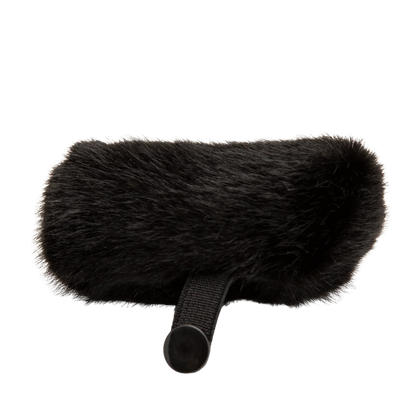 Black furry windscreen with strap for DPA microphone