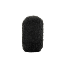 Dark furry windscreen for DPA microphone, small cylindrical shape