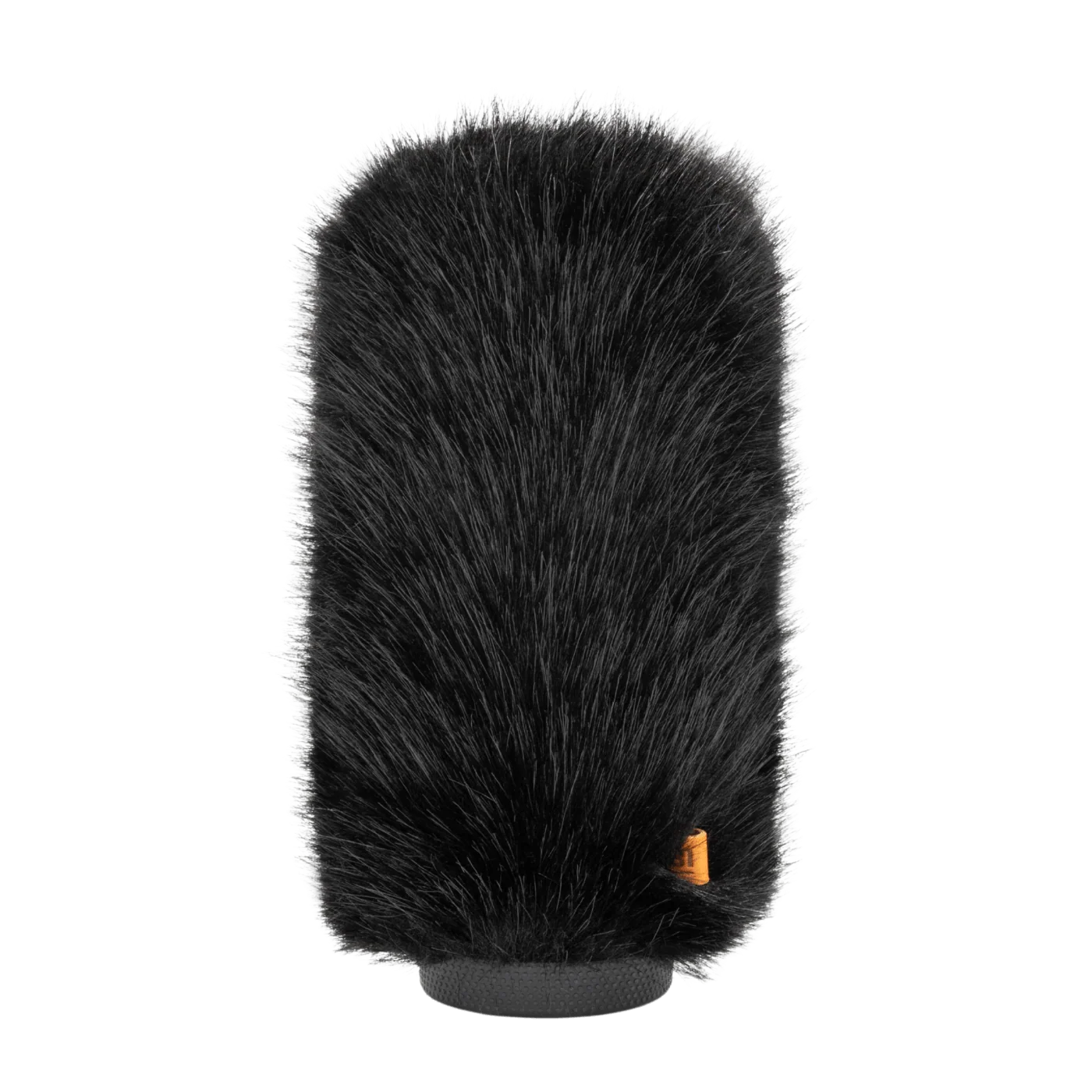 Hair brush attachment top view of dark bristles with gray base and orange label