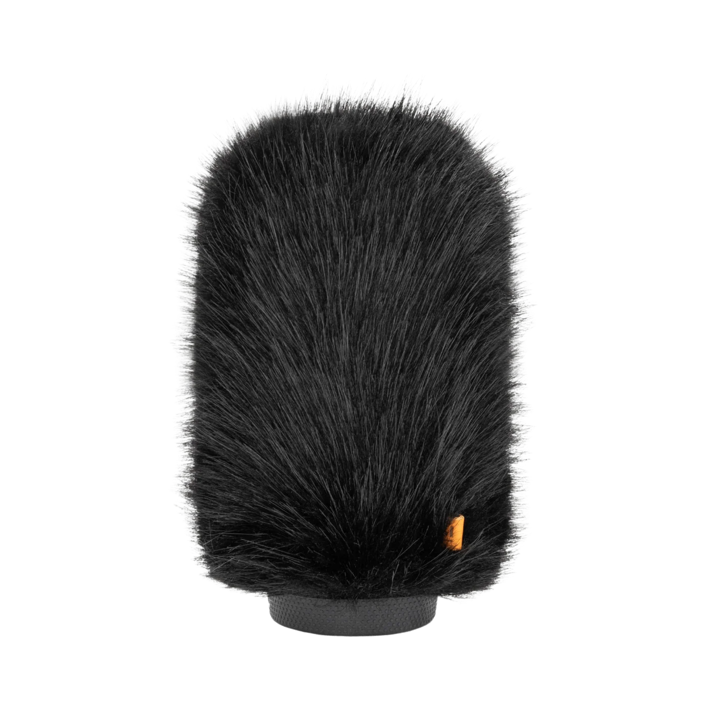 Hair brush attachment angled close-up of dark bristle surface and orange label