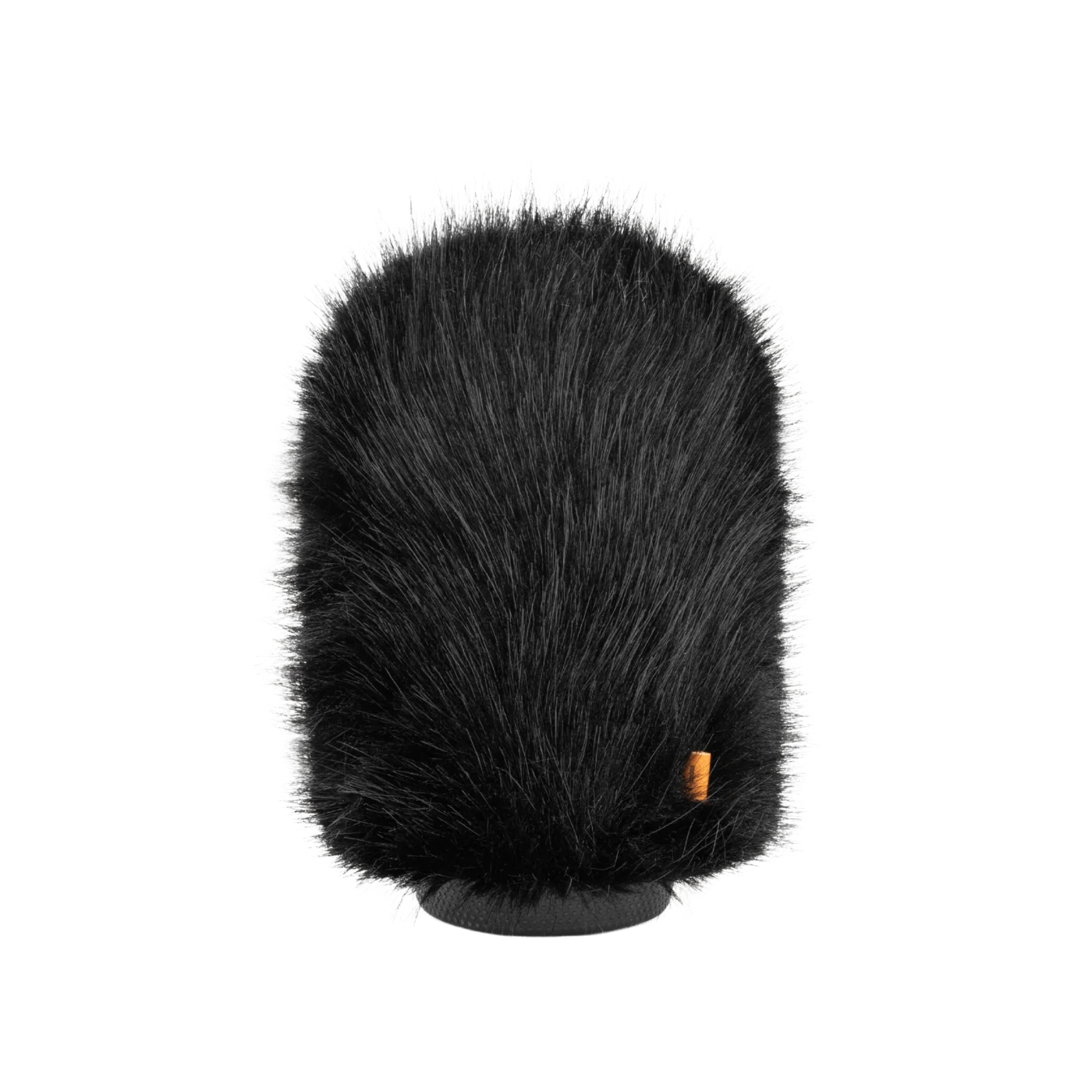 Hair brush attachment close-up of dark bristle top, gray base, small orange label