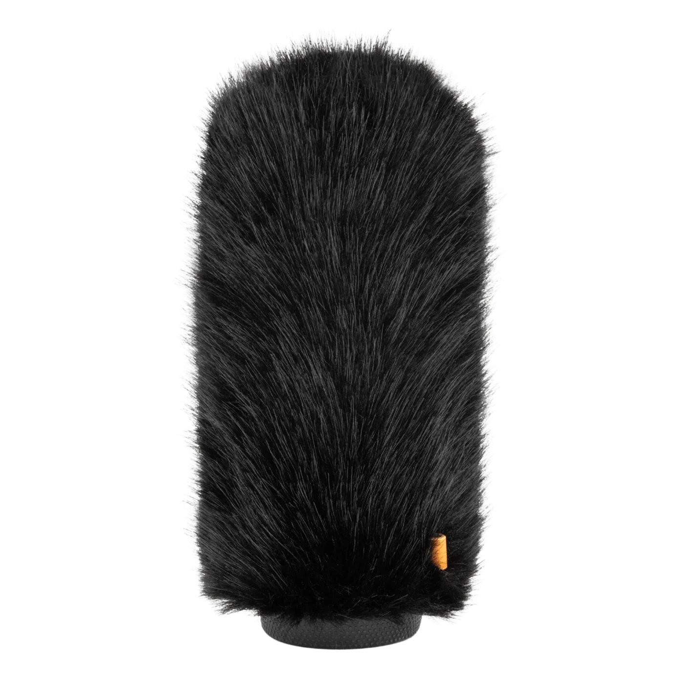Hair brush attachment close-up of dark bristle top with gray base, orange label