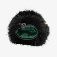 Black furry windscreen interior with green lining and loop tab
